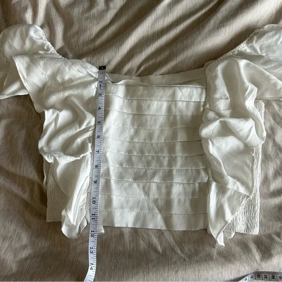 DO+BE White Ruffle Fair, Cottagecore, Boho, Coastal, Airy, Off Shoulder Crop Top - Picture 6 of 8